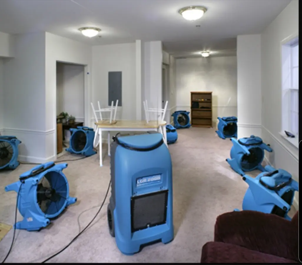 Air movers and dehumidifier setup for Water Damage Restoration in Beach Park